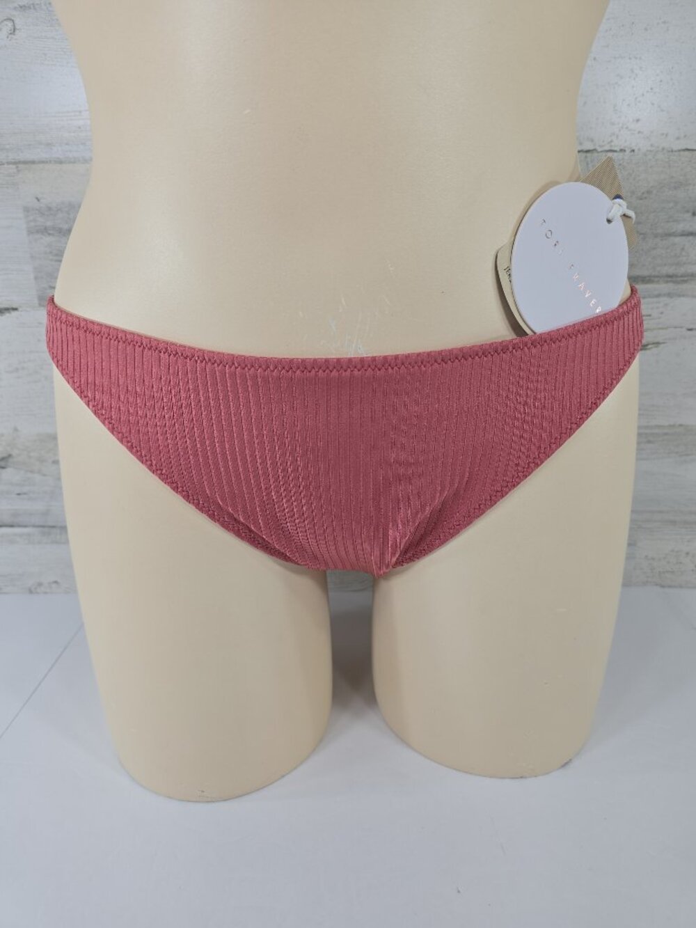 NWT Tori Praver Marlowe Classic Bikini Bottom WOMEN'S SIZE LARGE Rose Ribbed NEW
